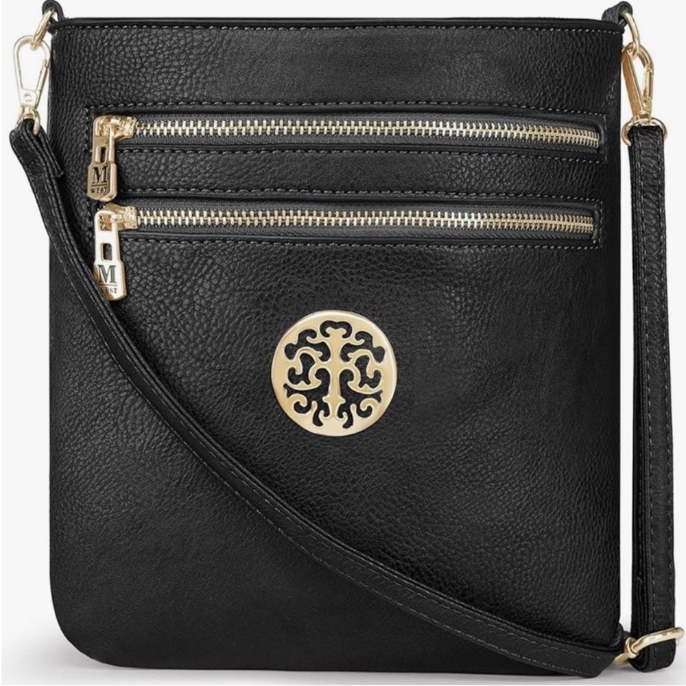 NWOT Montana West Black Leather 
Crossbody Bag with Gold Hardware